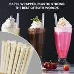 10" Milkshake Clear Plastic Straight Cut Paper Wrapped Straws Box - Image 4