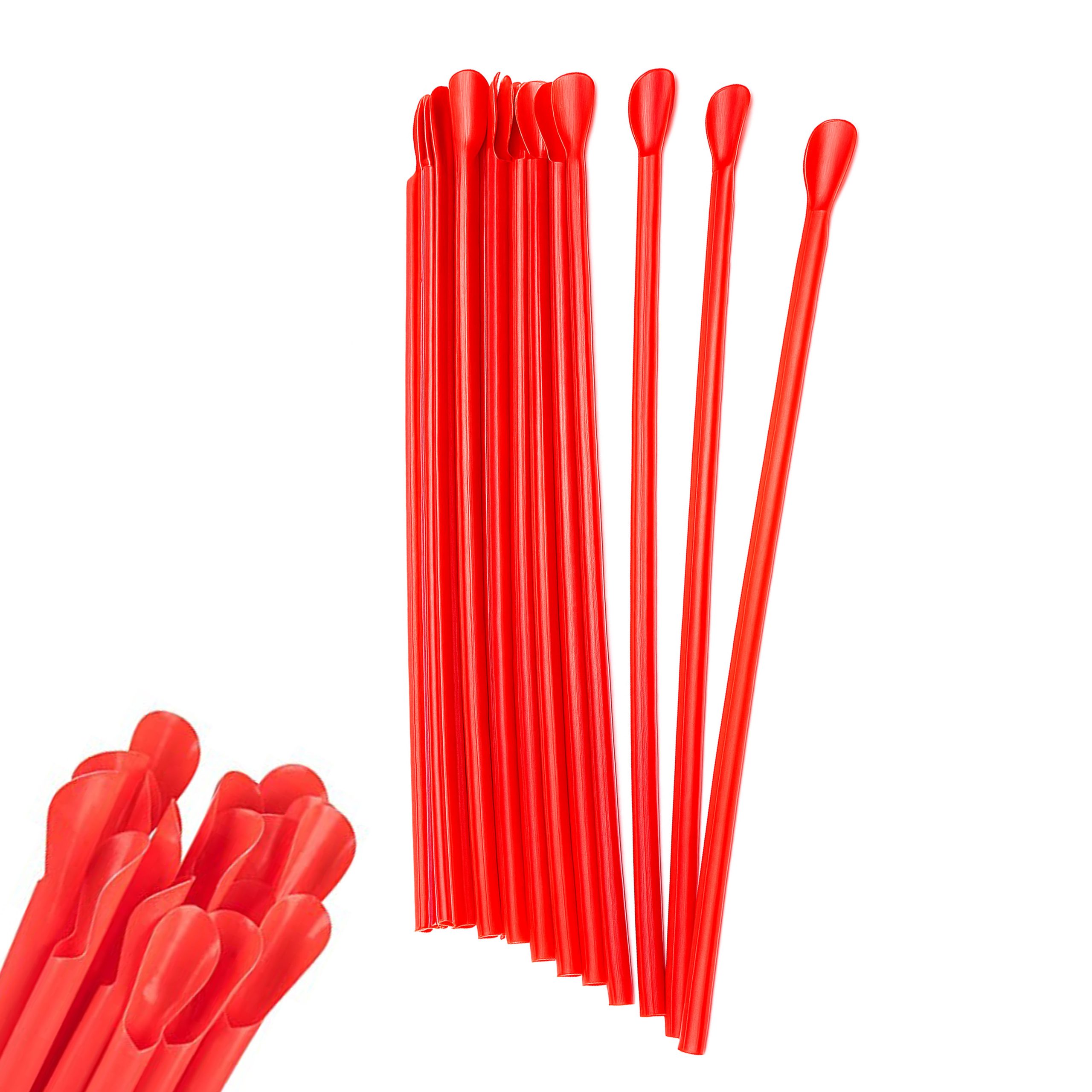 10 Plastic Red Spoon Straws Unwrapped Case of 4 boxes300ct = 1,200ct (1) 8" Red Spoon Straws Unwrapped - Image 2