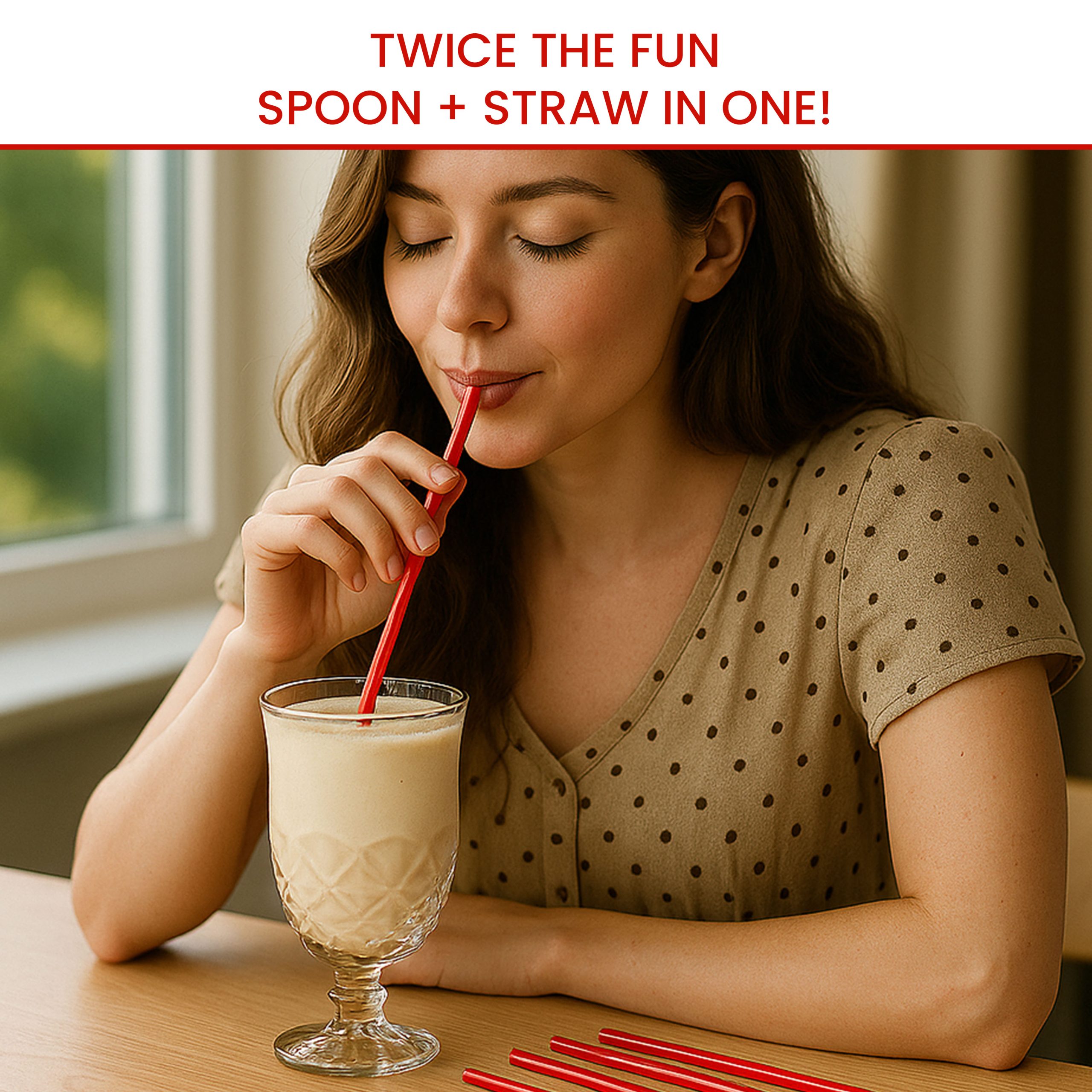 thumbnail interactive-video image 1 of 10.25" Giant Red Polypropylene Spoon Straws | ACR 1 of 11