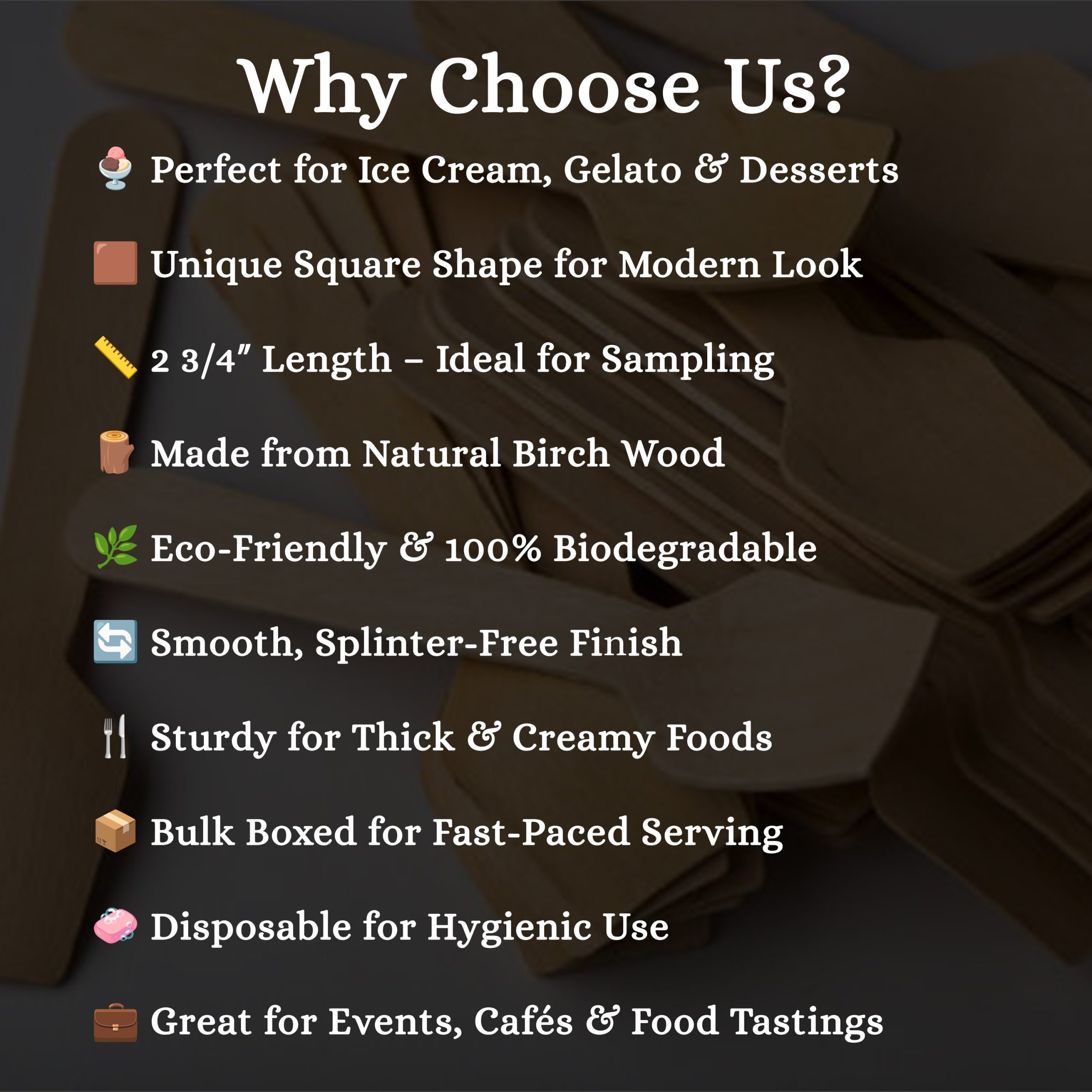 2 3 4″ Square Wood Taster Spoons.2 2 3/4" Square Wood Taster Spoons Box (Green Spoon 70) - Image 5