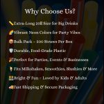 20" Neon Assorted Colors Straight Cut Plastic Straws Box of 500ct - Image 5