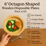 6" Octagon Shaped Wooden Disposable Plates ( Pack of 50) - Image 5