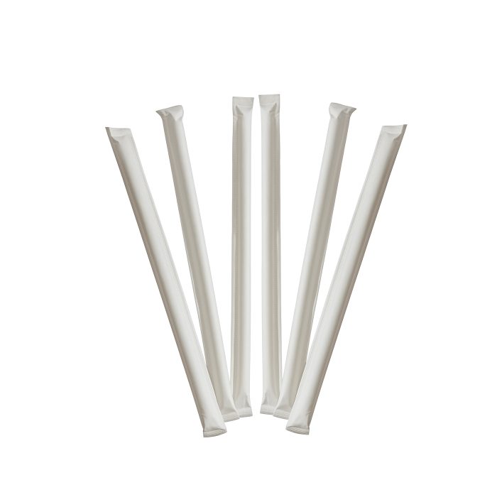 8" Milkshake Clear Straight Cut Paper Wrapped Straws Box - Image 1