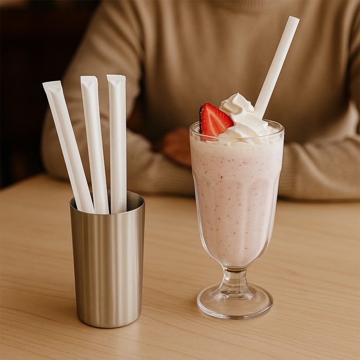 8" Milkshake Clear Straight Cut Paper Wrapped Straws Box - Image 2