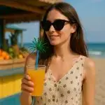 8" Blue Palm Straws Plastic Green Frons 48ct - Image 2