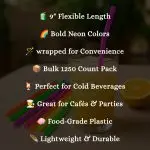 9" Wrapped Neon Flex Straws - 1250ct- Plastic Straw - Image 4