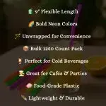 9" Unwrapped Neon Flex Straws - 1250ct- Plastic Straw - Image 6