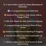 9 " Extra Wide Assorted Wrapped Neon Milkshake/Smoothie Straws-350ct- Plastic Straw - Image 5