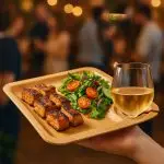 Wooden Disposable Wine Plate with Wine Stem Holder Perfect Ware - Image 4