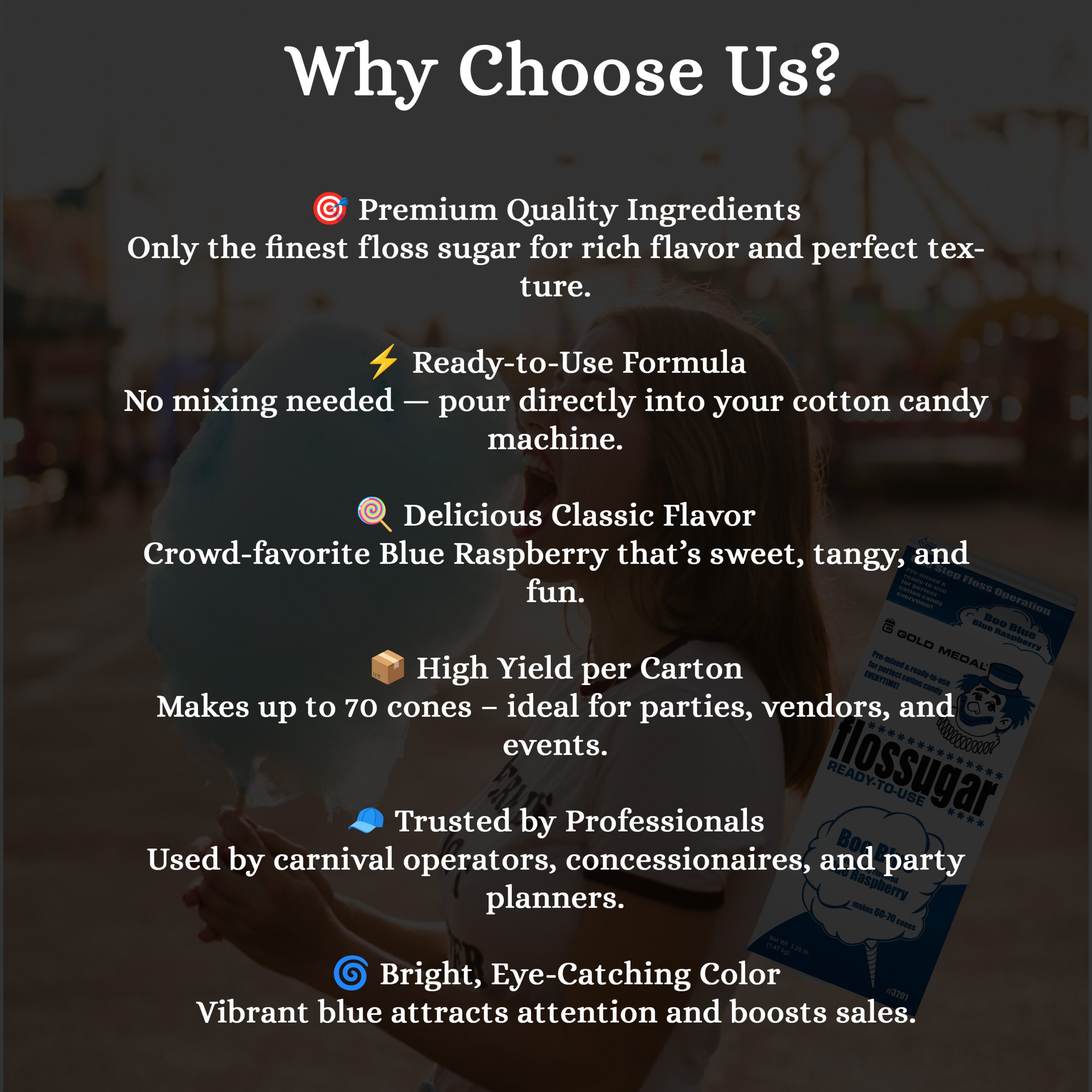 Blue Raspberry Floss Sugar 12 Gallon Carton.2 Blue Raspberry Floss Sugar 1/2 Gallon Carton - Image 5