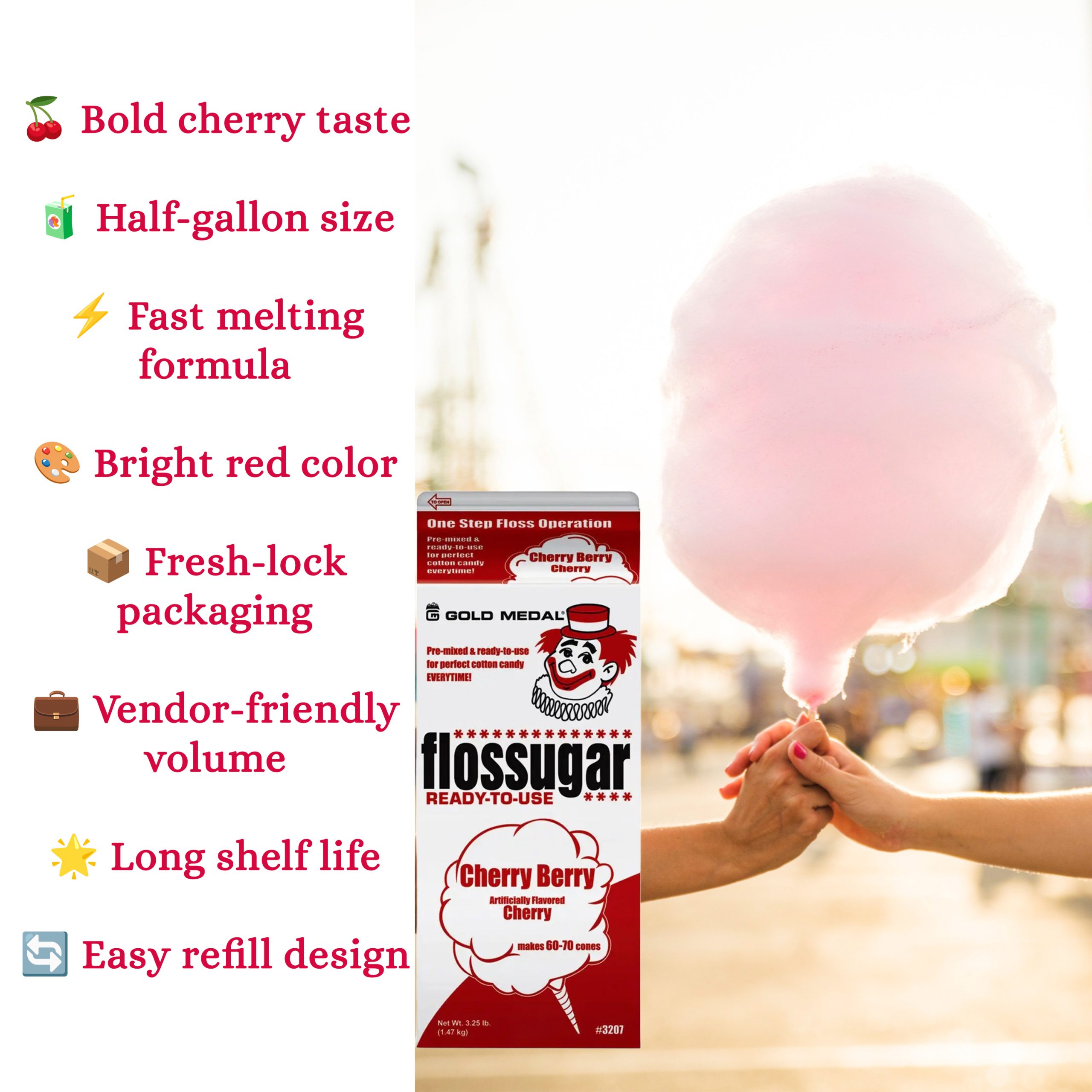 Cherry Floss Sugar 12 Gallon Carton.4 Cherry Floss Sugar 1/2 Gallon Carton - Image 5