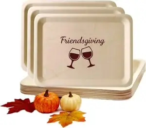 Perfect Stix 10-Inch Wooden Plates with “Friendsgiving” Printed in Burgundy