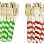 Perfect Stix Red And Green Striped Wooden Printed Forks. Pack of 100