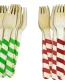 Perfect Stix Red And Green Striped Wooden Printed Forks. Pack of 100