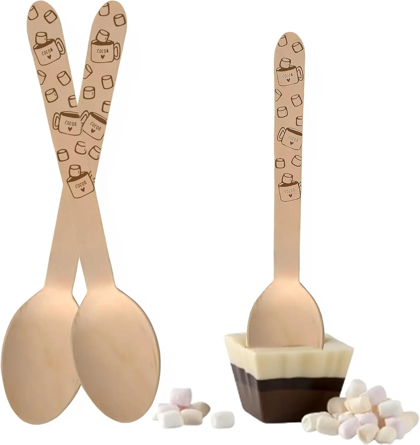 Perfect Stix-Printed Cocoa Spoon-100 Count Wooden Cutlery Spoons with Hot Cocoa Print, Pack of 100 Spoons. Perfect Stix-Printed Cocoa Spoon-100 Count Wooden Cutlery Spoons with Hot Cocoa Print, Pack of 100 Spoons.