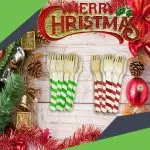 Perfect Stix Red And Green Striped Wooden Printed Forks. Pack of 100 Printed Forks in Red And Green. 6 Inches in Length.Eco-Friendly. - Image 2