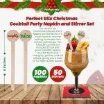 Perfect Stix Christmas Cocktail Party Red and Green Napkins and Nice and Naughty Cocktail Printed Stirrers, Pack of 150ct - Image 2