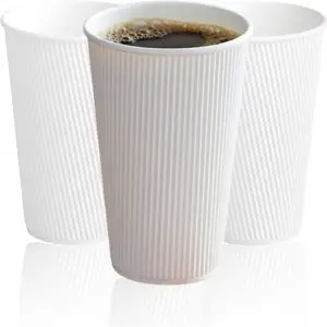 12oz Double Wall Ripple White Paper Coffee Cups- Pack of 50ct