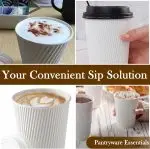 12oz Double Wall Ripple White Paper Coffee Cups - Image 6